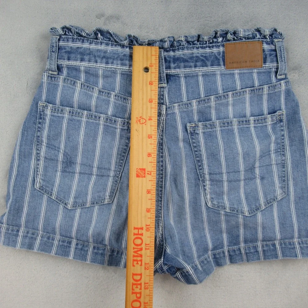 American Eagle Highest Rise Mom Short Womens 2 Blue White Striped Paperbag Waist